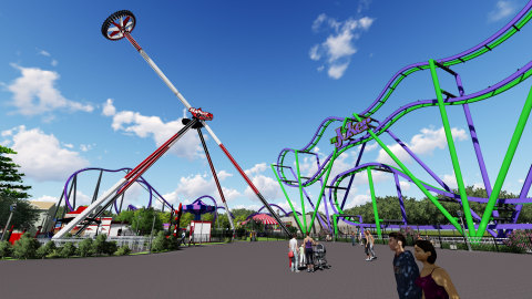 HARLEY QUINN Spinsanity to Debut at Six Flags New England. HARLEY QUINN Spinsanity is an extreme pendulum ride that will swing guests back and forth, at up to 70 miles per hour (Photo: Business Wire)