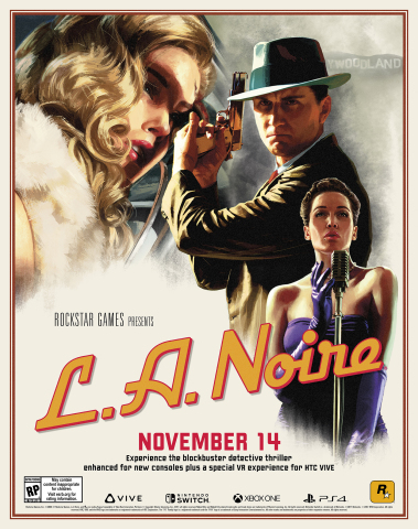 New versions of the blockbuster detective thriller, L.A. Noire, are scheduled to release on November 14, 2017 for the Nintendo Switch™ system, PlayStation®4 computer entertainment systems and for Xbox One games and entertainment systems. Alongside these three new console versions comes LA Noire: The VR Case Files, featuring seven select cases from the original game rebuilt specifically for a virtual reality experience on the HTC VIVE™ system. (Photo:Business Wire)