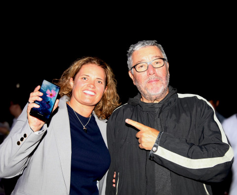 Laila Danielsen, CEO of Elliptic with designer of the Xiaomi Mi Mix 2 phone Philippe Starck. Elliptic technology is behind the thin bezel in the new Mi Mix 2 phone. (Photo: Business Wire)