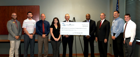 Arkansas State Representative James Sturch and Batesville Mayor Rick Elumbaugh joined representatives of First Community Bank, the Federal Home Loan Bank of Dallas and others for an $8,000 grant award to Habitat for Humanity of Independence County. (Photo: Business Wire)
