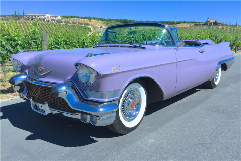 With a total production run of just 1,800 vehicles, this Cadillac crossing the Las Vegas Auction block was meticulously restored to its original form and ultra-rare original Amethyst exterior color. (Photo: Business Wire)