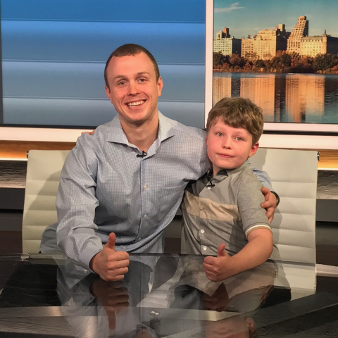 Donor Chris Mattson meeting his recipient Rory Kemp on the set of NY1. (Photo: Business Wire)