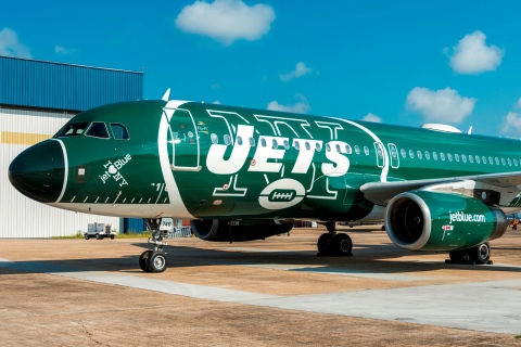 JetBlue, New York's Hometown Airline®, revealed a refreshed and updated special livery dedicated to the New York Jets.