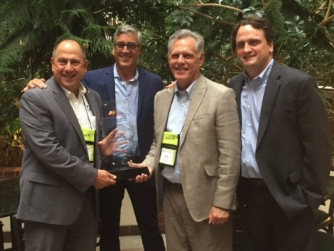 (L-R) Nick Kouklis, SISC, Todd Schobel, STOPit, Robert Krtezmer, SISC, Casey Withers, Great American Insurance Group. SISC receives Great American’s Public Sector Risk Mitigation Award. (Photo: Business Wire)