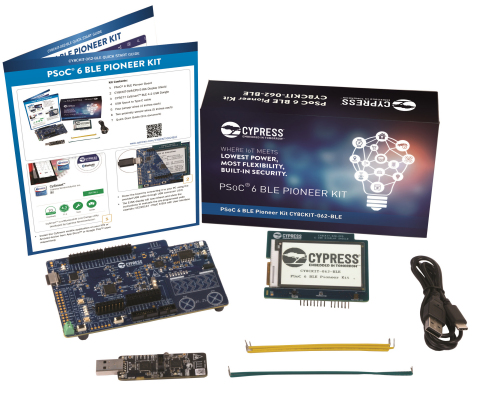 Pictured is the contents of Cypress' PSoC 6 BLE Pioneer Kit. (Photo: Business Wire)