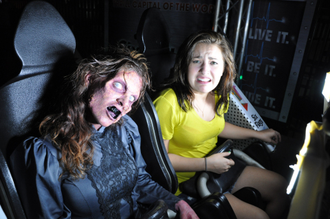 Don't look, even ghouls like riding the coasters at Six Flags Magic Mountain's Fright Fest, voted top Theme Park Halloween Event in 2017. (Photo: Business Wire)