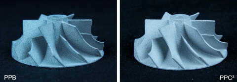 Casted impeller comparison of PolyPor B (PPB) and PolyPor C² (PPC²) (Photo: Business Wire)