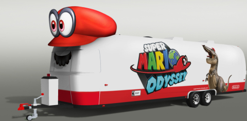 Mario will travel in style in a custom trailer featuring Super Mario Odyssey artwork, including a giant inflatable Cappy! (Photo: Business Wire)