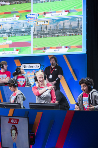 In this photo provided by Nintendo of America, competitors Abe E. and speedrunner “YellowKillerBee” face off at the Nintendo World Championships 2017 at the Manhattan Center in New York, NY. (Photo: Business Wire)