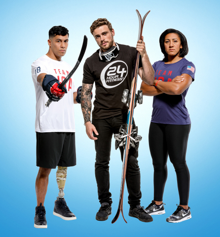 24 Hour Fitness announces partnership with three U.S. Olympic and Paralympic athletes pictured from left to right: Rico Roman, Gus Kenworthy and Elana Meyers Taylor (Photo: Business Wire)