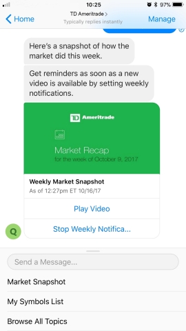 Connecting with TD Ameritrade on Facebook Messenger (Photo: TD Ameritrade)
