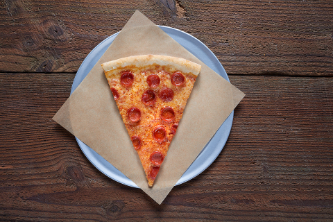 Red pie with mozzarella and pepperoni slice. (Photo: Business Wire)