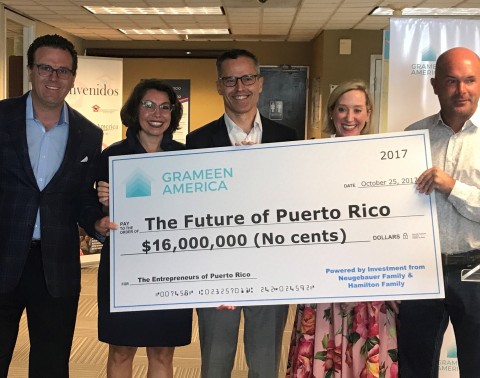 From left to right: Investor Charlie Hamilton and Kate Hamilton; David Gough CFO of Grameen America and Melissa Neugebauer and Toby Neugebauer. (Photo: Business Wire) 