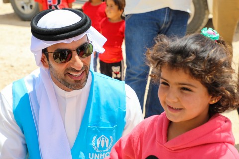 Sheikh Sultan bin Ahmed Al Qasimi during his visit to Al Zaatari Refugee Camp (Photo: Business Wire)