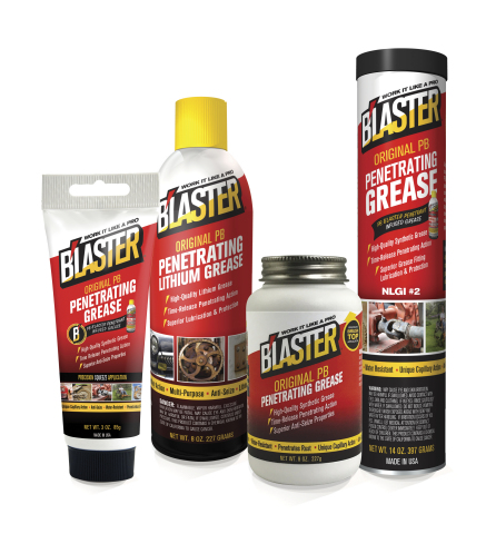 PB Penetrating Grease is available as a cartridge, aerosol spray, brush top tub and squeeze tube.
