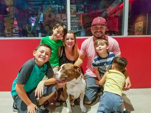 Meet Gordo—a senior dog from Arizona Humane Society who recently found his forever home with the Solarez family from Avondale, Ariz. The Solarez family adopted Gordo after meeting him at The Adopt Spot @ Chase Field, a pop-up adoption center run by PetSmart Charities® who teams up with local Phoenix-based animal welfare organizations to bring adoptable pets into the stadium during the Arizona Diamondbacks home games. Gordo was adopted by the Solarez family at the July 2 game when the D-backs beat the Colorado Rockies. November is Adopt a Senior Pet Month. To celebrate, PetSmart Charities partnered up with five of its in-store adoption partners to provide five reasons why senior pets, like Gordo, make great companions. Shelter pets of all types, ages, sizes and personalities will be looking for forever homes at PetSmart Charities’ National Adoption Weekend, taking place Nov. 10 – 12 in nearly all PetSmart stores across North America. (Photo: Business Wire)