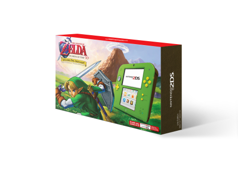 The first deal is a Link green Nintendo 2DS system with bright orange buttons that comes pre-installed with The Legend of Zelda: Ocarina of Time 3D game at a suggested retail price of only $79.99. (Photo: Business Wire)