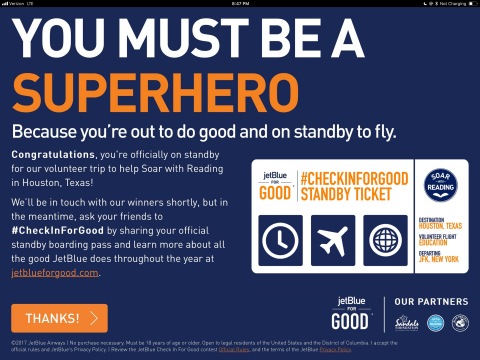 Just in Time for JetBlue for Good® Month, Customers can #CheckInForGood at To Enter For A Chance to Make a Difference on a Volunteer Trip with JetBlue (Graphic: Business Wire)