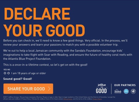 Declare Your Good: JetBlue Launches #CheckInForGood Contest to Celebrate Kindness in the Air and On the Ground (Graphic: Business Wire)