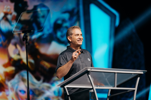 Blizzard Entertainment CEO and co-founder Mike Morhaime welcomes attendees during the BlizzCon 2017 opening ceremony on Friday, November 3. (Photo: Business Wire)