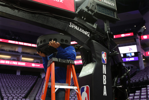 Intel True VR uses multiple panoramic, stereoscopic camera pods, which generate up to 1TB of data per hour, to create a more natural, realistic and immersive view of live NBA game action. Intel will become the Exclusive Provider of Virtual Reality for NBA on TNT beginning with NBA All-Star 2018 in Los Angeles. (Credit: Intel Corporation)