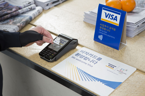 Visa, the exclusive payment technology partner of the Olympic and Paralympic Games, today introduced three commercially available wearable payment devices: NFC-enabled payment gloves, commemorative stickers and Olympic pins. Pictured here: the Visa payment-enabled commemorative Olympic pin. (Photo: Business Wire)