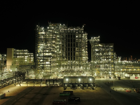 Night view of the polyethylene units in Old Ocean, TX. (Photo: Business Wire)