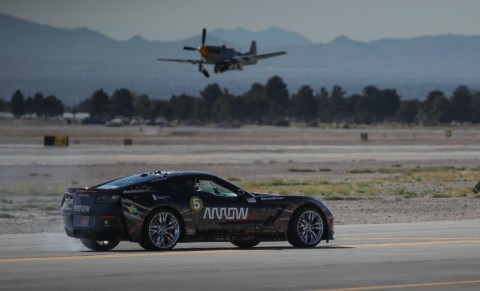 The Arrow SAM car set a new record top speed of 190 mph on Saturday during a Veterans Day demonstration at Nellis Air Force Base in Nevada. (Photo: Business Wire)