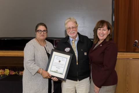 Left to right. State Historic Parks Preservation Officer Julianne Polanco, Dr. Raymond Ashley, Ph.D., K.C.I., President/CEO of the Maritime Museum of San Diego, and California State Parks Director Lisa Mangat (Photo: California Office of Historic Preservation)