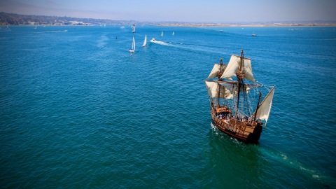 Maritime Museum of San Diego Galleon Replica San Salvador Sets Sail for Adventures at Sea and Visitor Day Sails during Pacific Heritage Tour (Photo: Chris Swezdo)