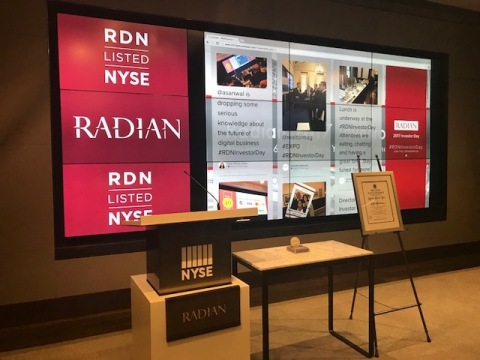 Radian’s Twitter wall displays live photos and tweets during the 2017 Investor Day. (Photo: Business Wire)