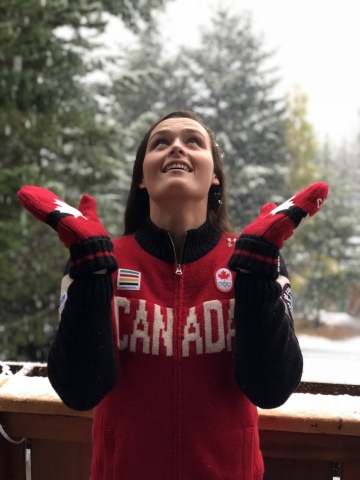 HBC Bursary Athlete Marielle Thompson - Ski cross, showcases the new Hudson's Bay 2018 Red Mittens in honour of National Red Mitten Day, November 21, 2017 (Photo: Business Wire)
