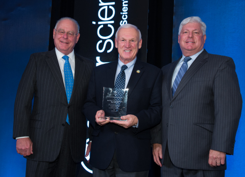Biocom president and CEO Joe Panetta and Larry Stambaugh, who serves on Biocom's executive committee of the board of directors, present San Diego County Supervisor Ron Roberts with Legislator of the Year Award. (Photo: Business Wire) 