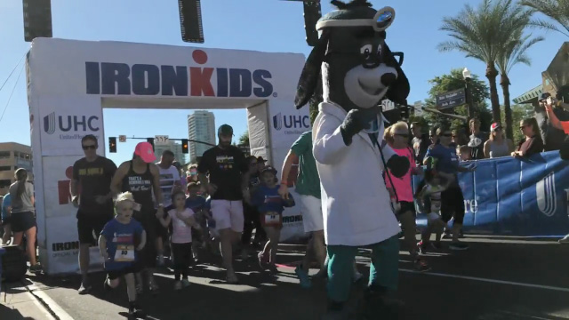 Nearly 350 kids crossed the finish line at the UnitedHealthcare IRONKIDS Arizona Fun Run today at Tempe Beach Park. UnitedHealthcare mascot Dr. Health E. Hound helped State Rep. Reginald Bolding, Tempe Councilmembers Kolby Granville and David Schapira, and Joseph Gaudio, CEO, UnitedHealthcare Community Plan of Arizona kick off the fun run. This is the sixth year UnitedHealthcare is sponsoring IRONKIDS races in the United States (Video: Anita Sen).