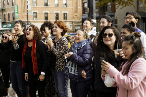 Local Ditmas Park residents react to Brooklyn Artery window unveiling. Picture credit WindowsWear (www.windowswear.com).