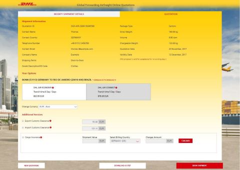 New Online Freight Quotation and Booking service from DHL Global Forwarding offers simple and competitive air freight quotes and e-bookings. (Photo: Business Wire)