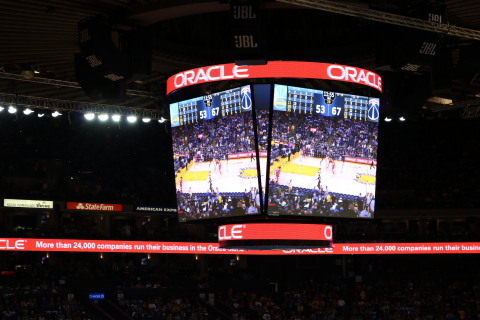 Toshiba's Ultra High-Definition Ribbon Displays Highlight In-Game Statistics and Promotions (Photo: Business Wire)
