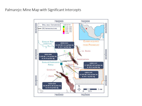 Palmarejo: Mine Map with Significant Intercepts (Graphic: Business Wire)