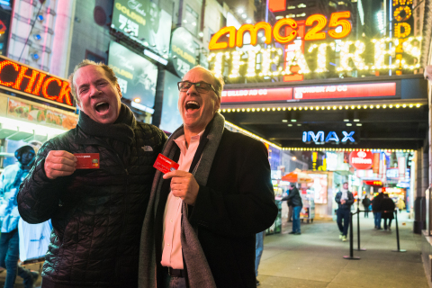 Mitch Lowe and Ted Farnsworth celebrate their momentous achievement with MoviePass in New York City (Photo:Drew Osumi)