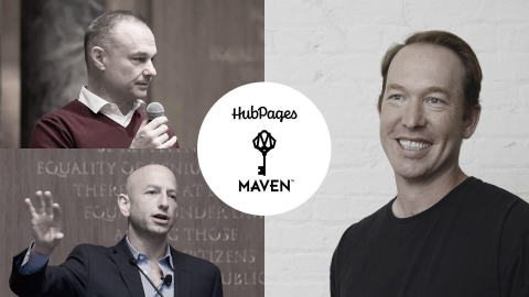 Maven CEO James Heckman (top left); HubPages CEO Paul Edmondson (right); and Maven executive co-chair Josh Jacobs (bottom left). (Graphic: Business Wire) 