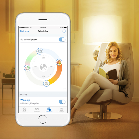 WiZ Announces Lifestyle Smart Lights Feature with New Scheduled Presets at CES 2018 -- Add even greater utility, while enhancing health and wellbeing, with up to five automatic and adjustable lighting modes based on time of day, location and more (Photo: Business Wire)