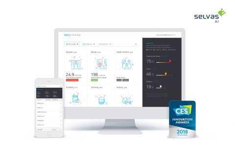 SELVAS AI will exhibit "Selvy Checkup," the world's first AI disease prediction service, at CES 2018. "Selvy Checkup" is a deep learning based medical service that predicts the probabilities of incidence within four years for six most common cancers and major adult diseases. (Graphic: Business Wire)