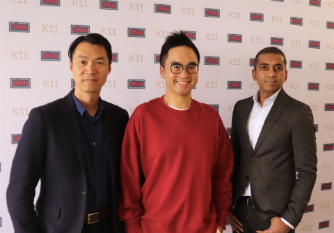 (left to right) Adam Zheng, cofounder and COO of ObEN; Adrian Cheng, founder of K11; Nikhil Jain, cofounder and CEO of ObEN (Photo: Business Wire)