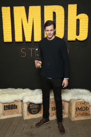 Bill Skarsgård receives the IMDb “Fan Favorite” STARmeter Award in The IMDb Studio at the 2018 Sundance Film Festival. (Photo: Business Wire)