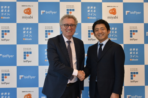 bitFlyer CEO, Yuzo Kano, with Luxembourg Minister of Finance, Pierre Gramegna. (Photo: Business Wire)