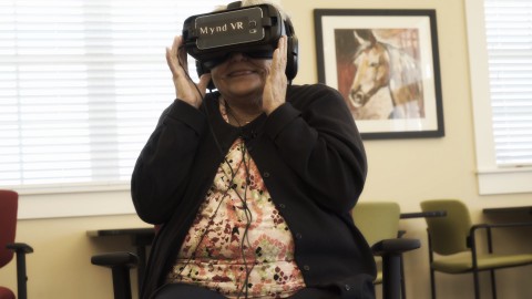 Senior Citizens in Assisted Living Homes experiencing MyndVR for the first time (Photo: Business Wire)