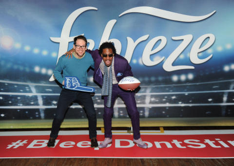 Nick Cannon and Dave, the star of Febreze's new Super Bowl ad campaign and the only man in the world whose #BleepDontStink, get into the Super Bowl spirit at Febreze's pre-game party on January 25 in New York City. The campaign reminds people that Dave and his odorless bleep won't be in attendance at their Super Bowl parties and encourages them to prepare for game time by purchasing Febreze. To find out more about the man whose #BleepDontStink, please visit www.youtube.com/febreze (Photo by Diane Bondareff/Invision for Febreze/AP Images)