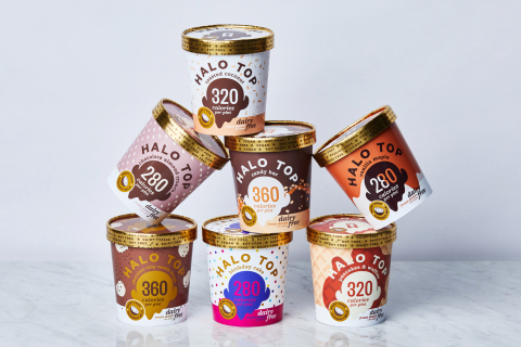 Halo Top Creamery expands the company’s vegan lineup with five fan favorites and two brand-new non-dairy flavors. The latest additions to Halo Top’s non-dairy portfolio include two completely original flavors, Toasted Coconut and Vanilla Maple, alongside fan-favorite flavors, Pancakes & Waffles, Birthday Cake, Candy Bar, Chocolate Almond Crunch and Chocolate Chip Cookie Dough. (Photo: Business Wire)
