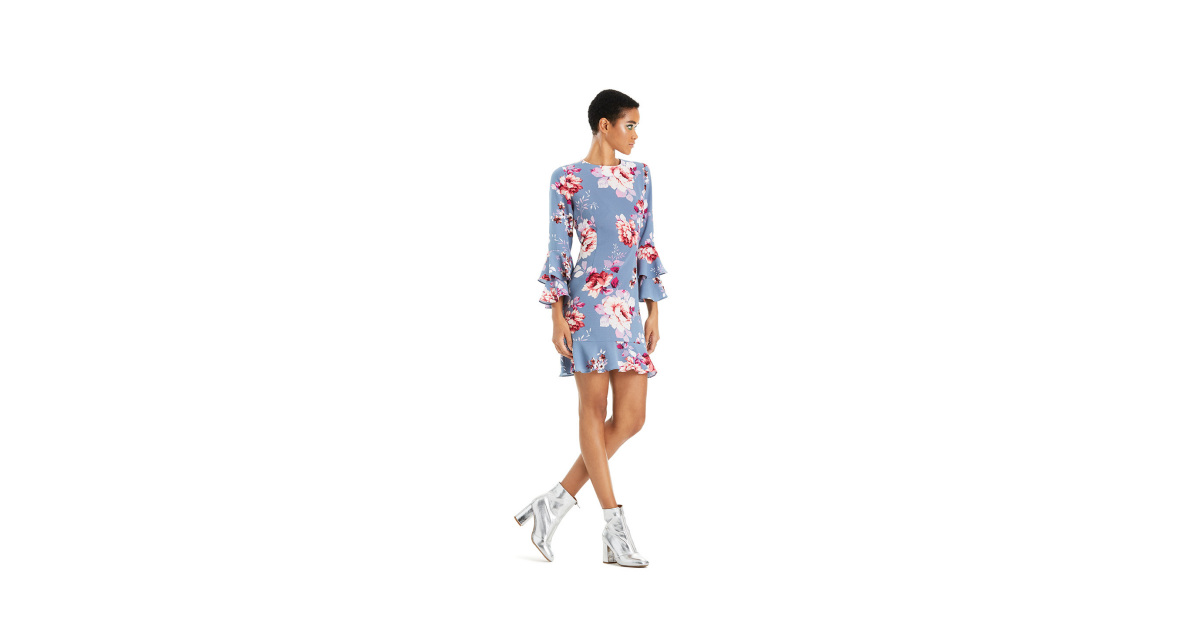 Women Dress outlets JILL Stuart Dress Floral Bell-Sleeve Ruffled Dress Rose Print Dress