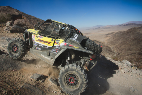 Polaris Factory Racing athlete Mitch Guthrie Jr. traversing Johnson Valley, CA on pursuit of his first career victory at the iconic King of the Hammers race. Credit: Polaris